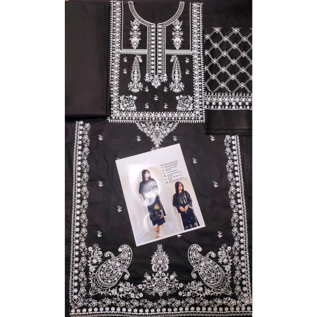 Elegant Black Embroidered Lawn 2-Piece Suit