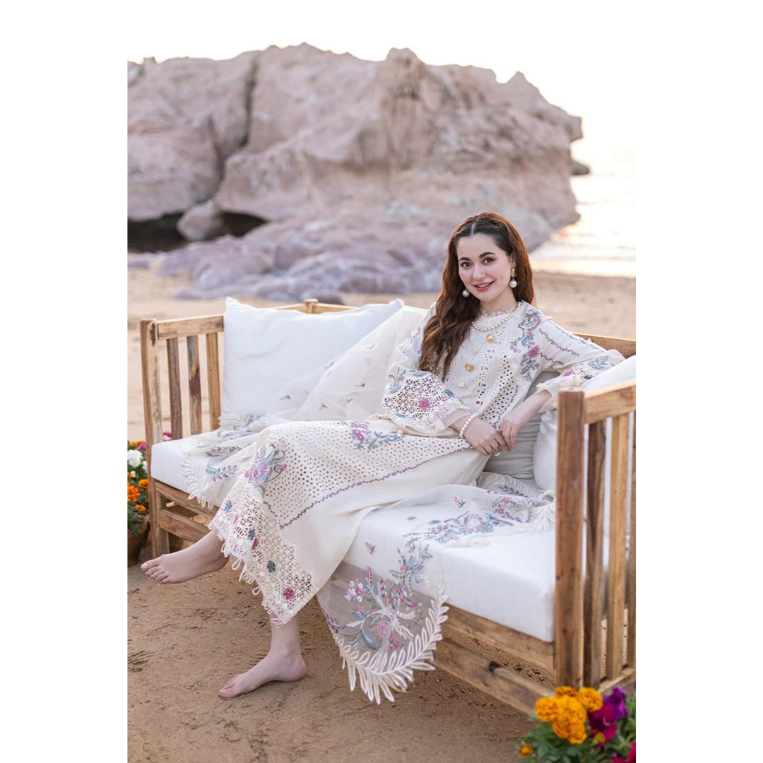Women’s Chikankari Embroidered Lawn Suit | 3 Piece Off White