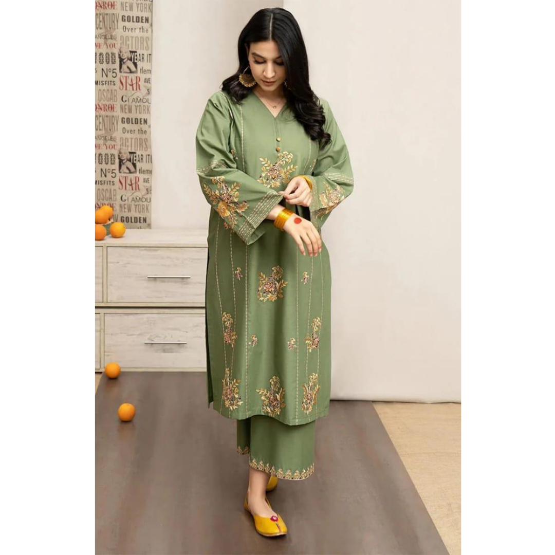 Green Embroidered Lawn Suit – 3-Piece -Unstiched