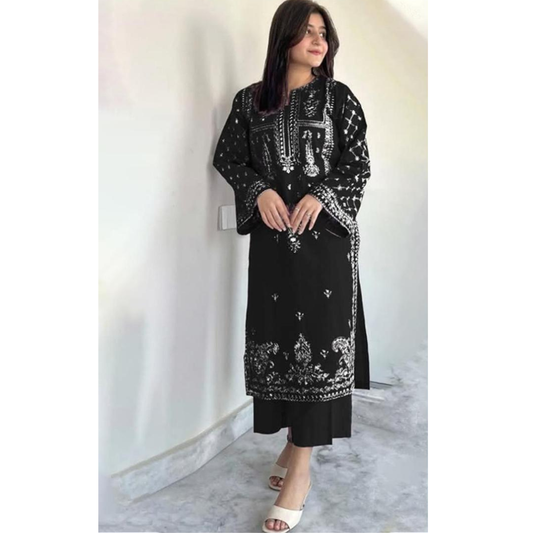 Elegant Black Embroidered Lawn 2-Piece Suit