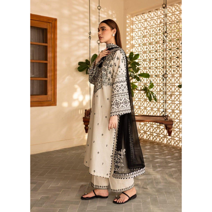 Women’s 3-Pcs Embroidered Cotton Stitched Suit with Organza Dupatta