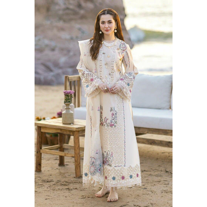 Women’s Chikankari Embroidered Lawn Suit | 3 Piece Off White