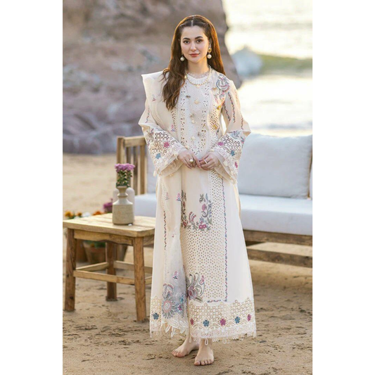 Women’s Chikankari Embroidered Lawn Suit | 3 Piece Off White