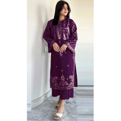 Purple Embroidered Lawn Shirt & Trouser Set | 2 Pcs