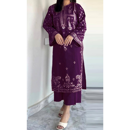 Purple Embroidered Lawn Shirt & Trouser Set | 2 Pcs