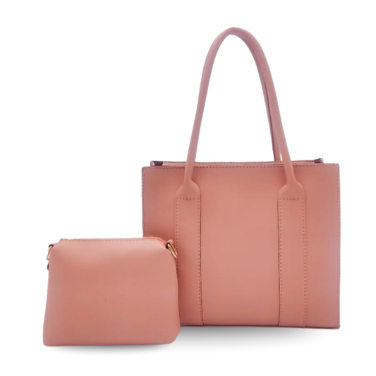 Women's Pink PU Leather Handbag Set - with Pouch